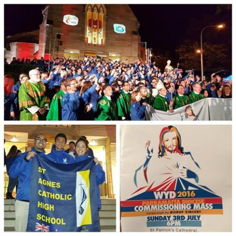 wyd Compilation. There are photos of St Agnes team with the school flag, celebrations, prayer, etc.