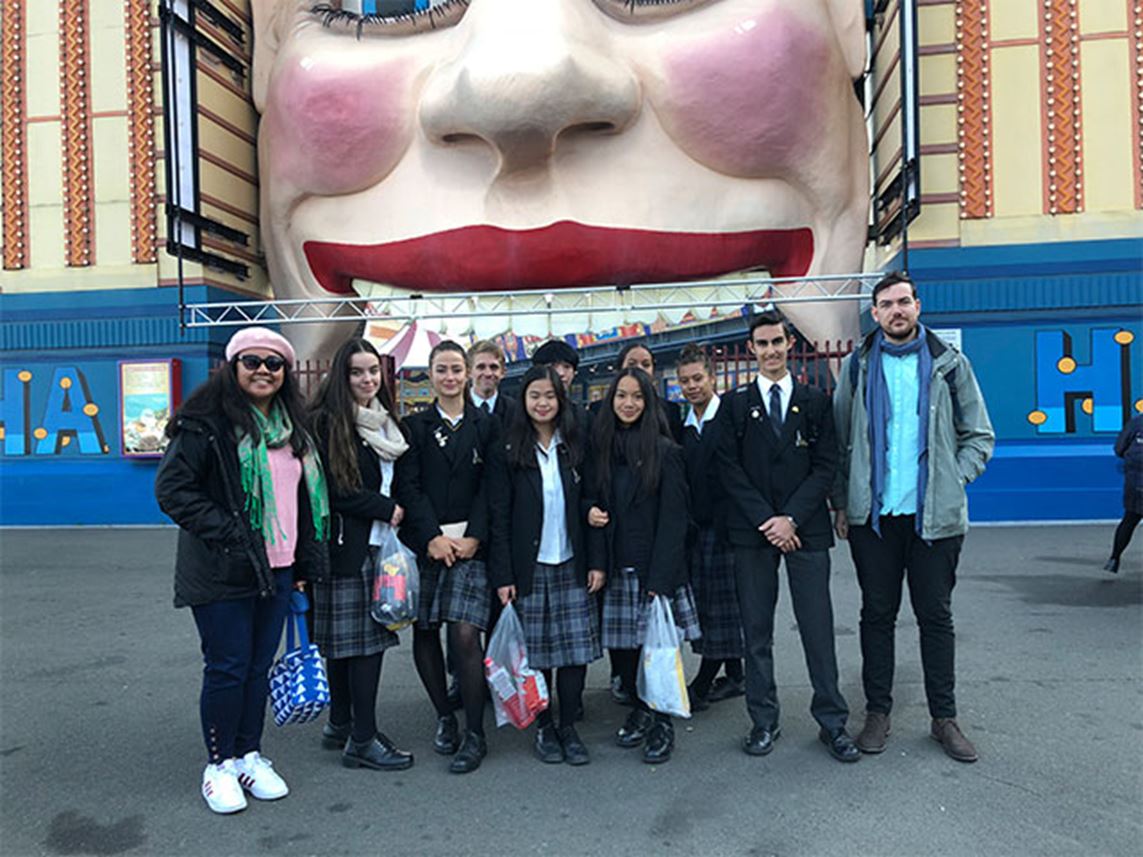 St Agnes Rooty Hill students out the front of Luna Park