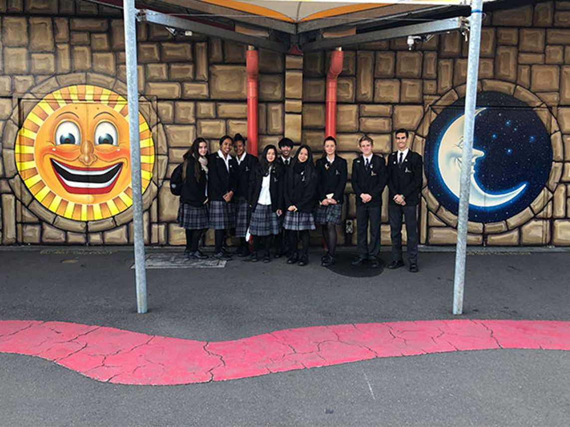 St Agnes Rooty Hill students out the front of Luna Park