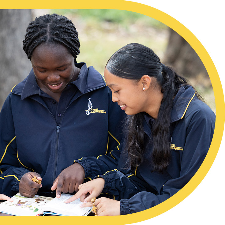 Students reading the bible at St Agnes Catholic High School Rooty Hill