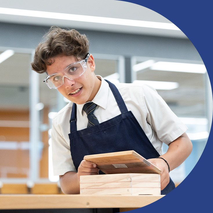 Student working on his wood work project at St Agnes Catholic High School Rooty Hill